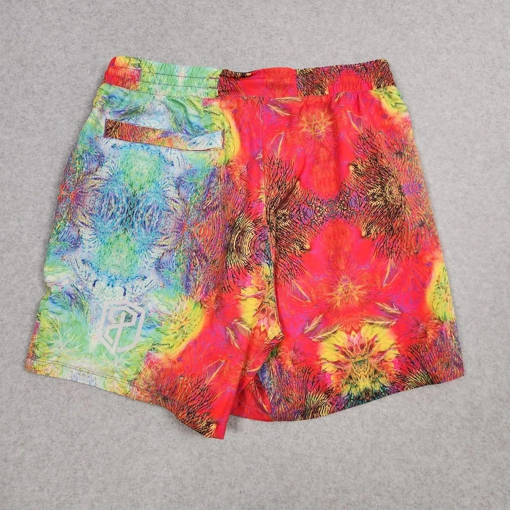 Born Primitive Shorts Mens Medium Red Psychedelic Print Athletic Stretch Workout